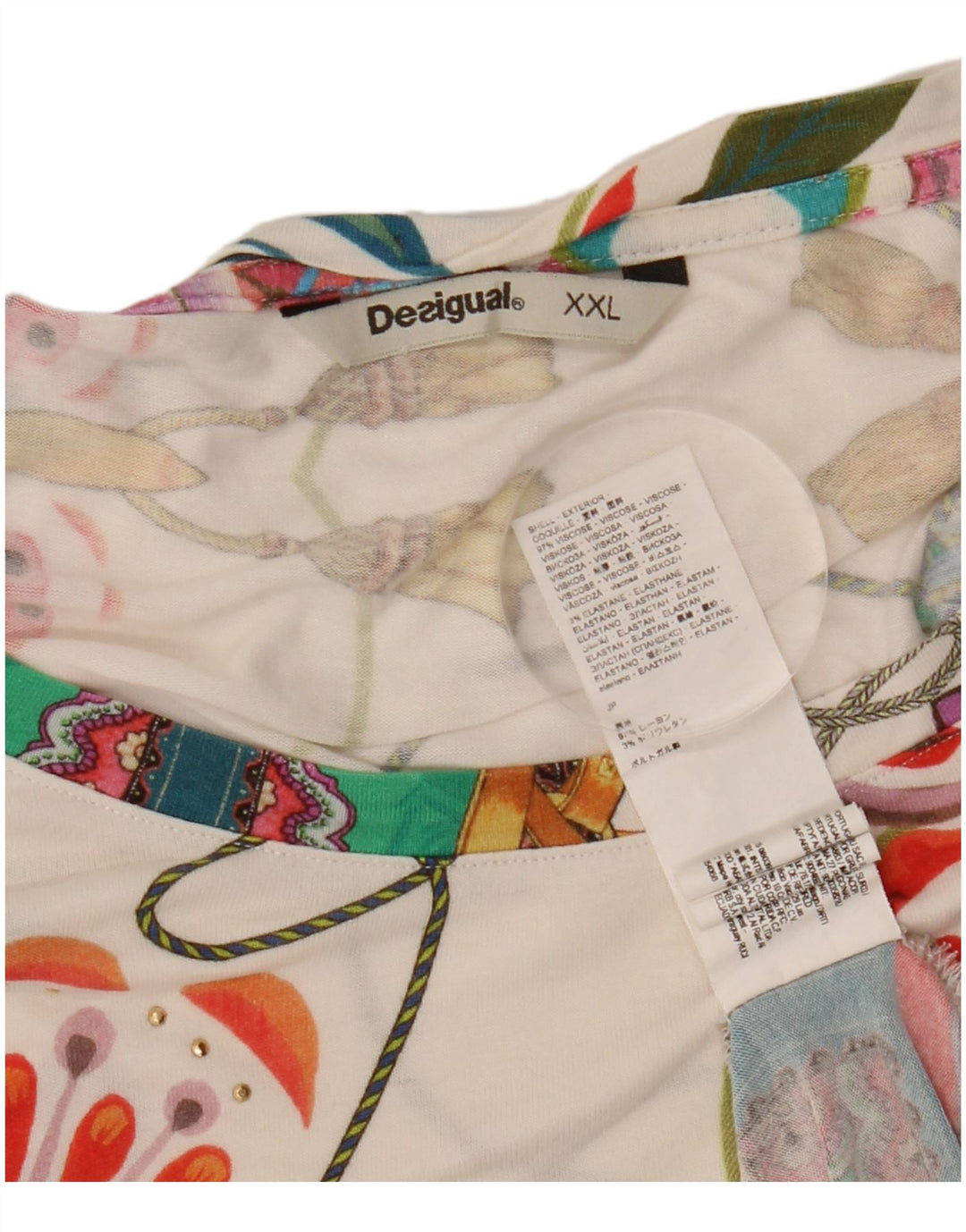 Damska koszulka z grafiką DESIGUAL Top UK 20 2XL Wielokolorowa wiskoza w kwiaty