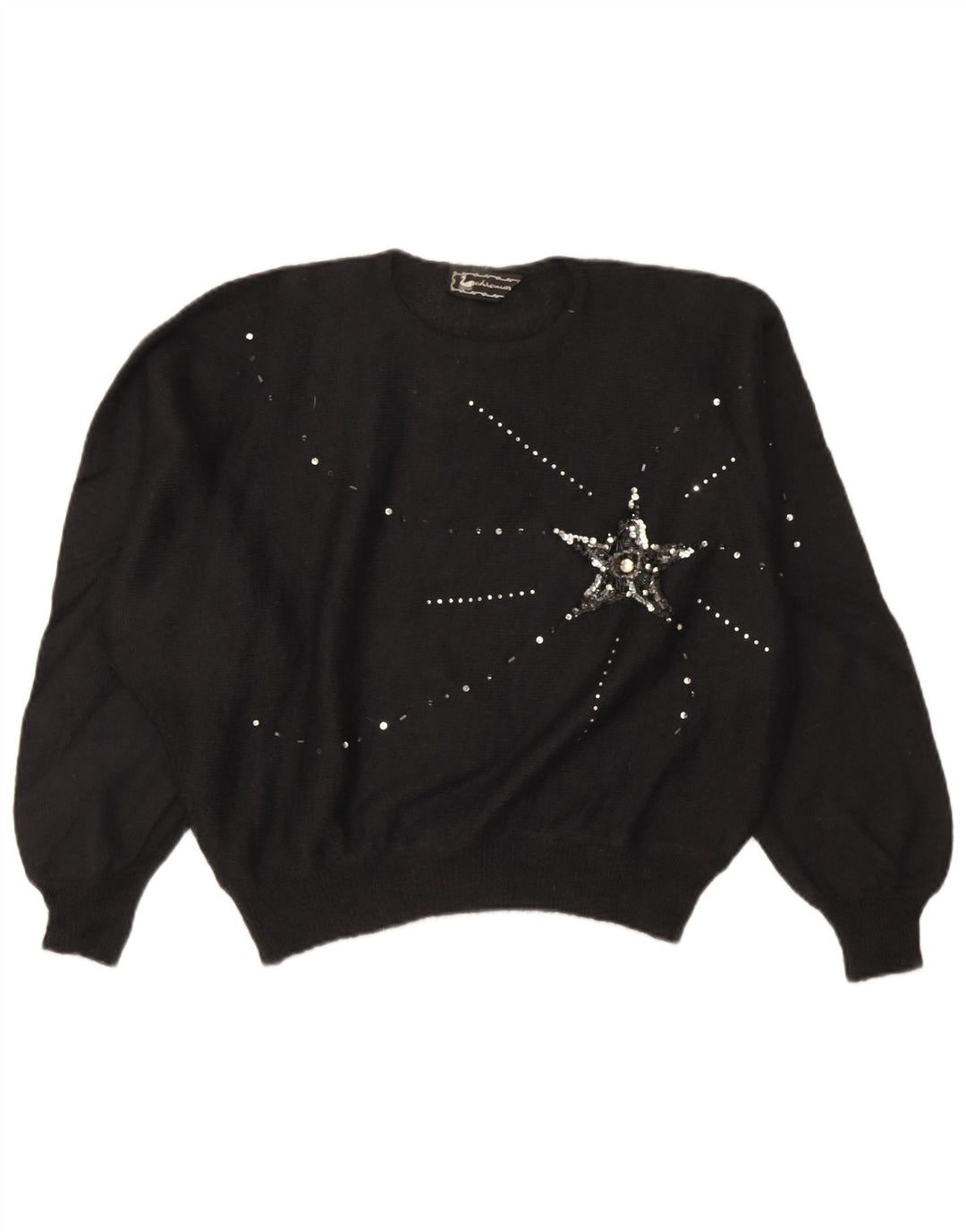 Vintage damski sweter oversize z okrągłym dekoltem IT 46, duży czarny