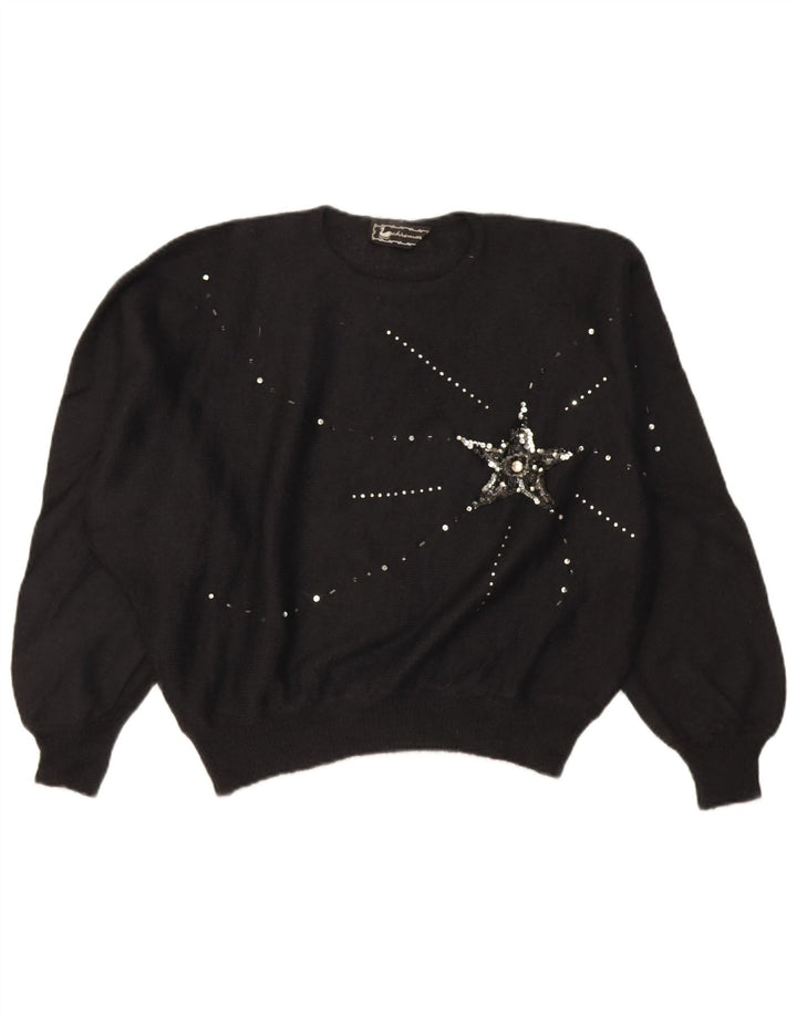 Vintage damski sweter oversize z okrągłym dekoltem IT 46, duży czarny