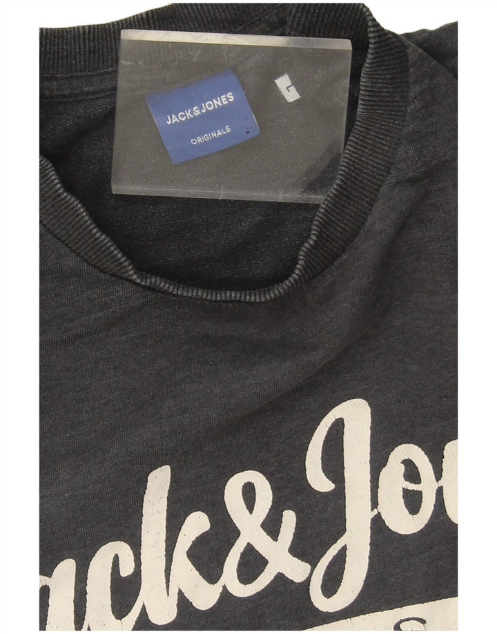 Męski sweter z grafiką Jack & Jones, duży, szary, bawełniany