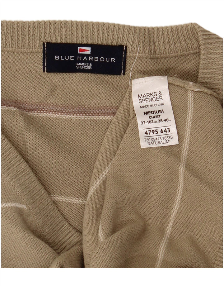 Męski sweter Marks & Spencer Blue Harbor z dekoltem w kształcie litery V, średni khaki