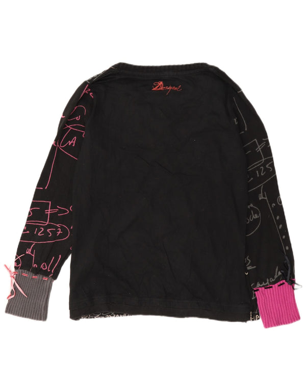 Desigual damski top graficzny z długim rękawem, UK 18 XL, czarne, bawełniane serce