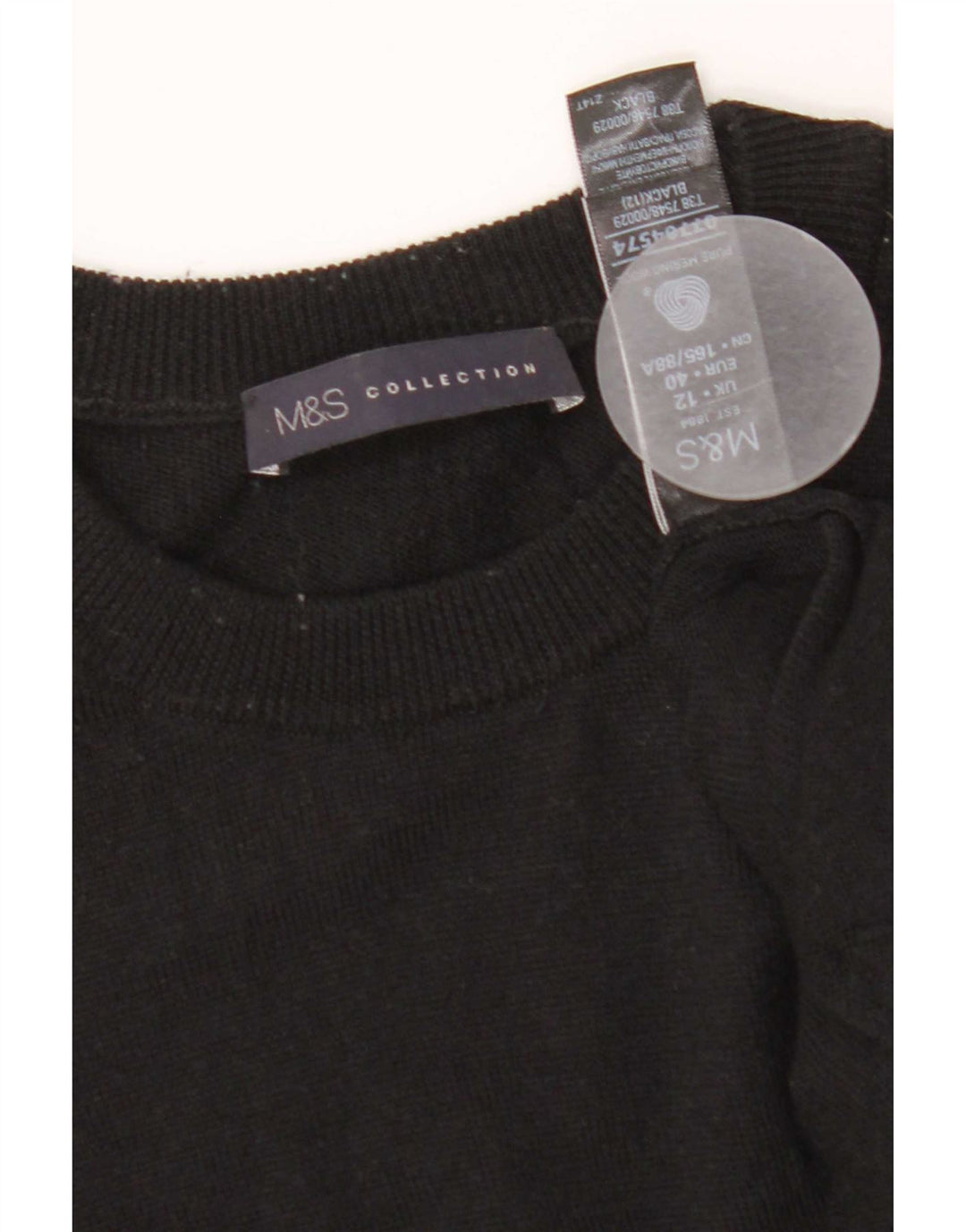 Marks & Spencer Damska sukienka sweterkowa UK 12 Średnia czarna wełna Merino
