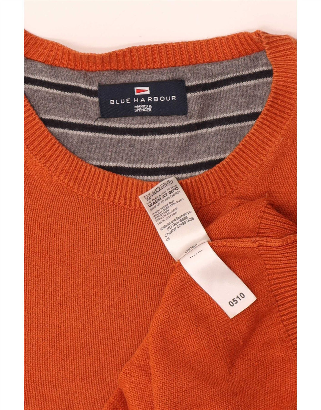 Marks & Spencer Męski sweter z okrągłym dekoltem w kolorze niebieskim, duży, pomarańczowy