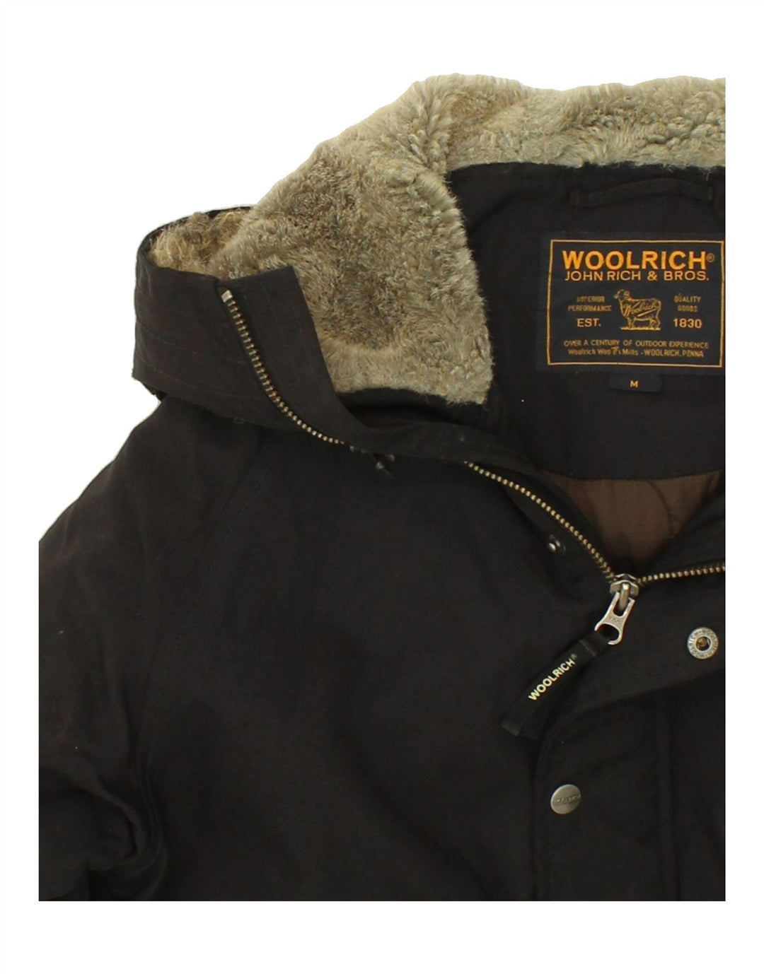 Męska ocieplana kurtka bomberka z kapturem WOOLRICH UK 38, średni czarny nylon