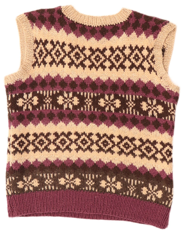 Vintage damski podkoszulek typu Crop Vest UK 12 Medium Beige Fair Isle