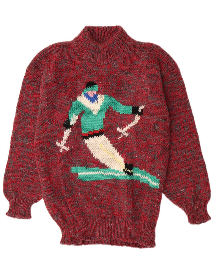 Męski sweter z golfem w stylu vintage, średnio czerwony, nakrapiany