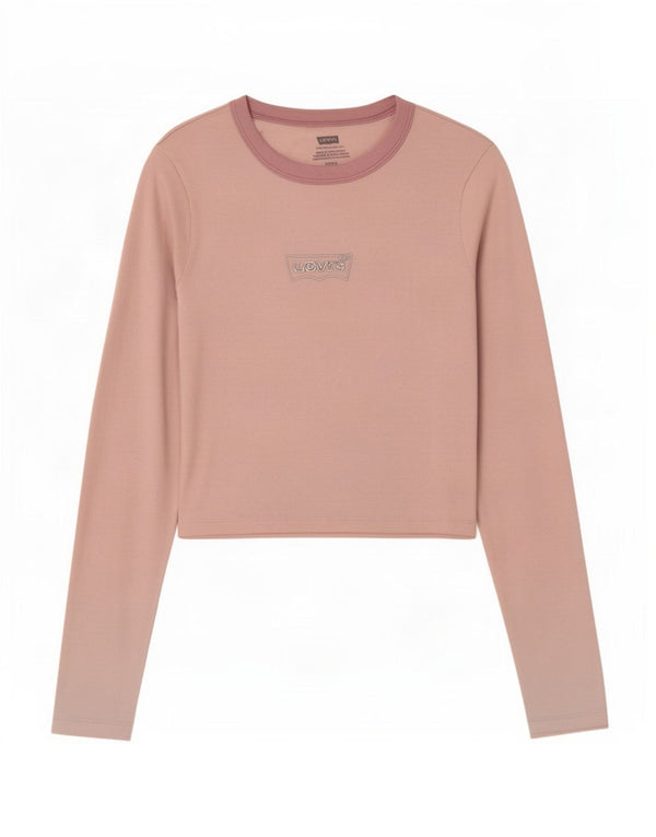Levi's Womens Crop Top Long Sleeve UK 10 Small Pink Cotton