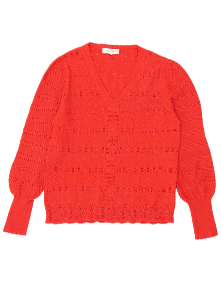 Marks & Spencer Damski sweter z dekoltem w kształcie litery V, UK 14, średni czerwony poliester