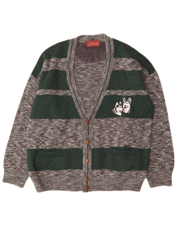 Il Granchio Męski sweter rozpinany XL Szara wełna z alpaki w paski