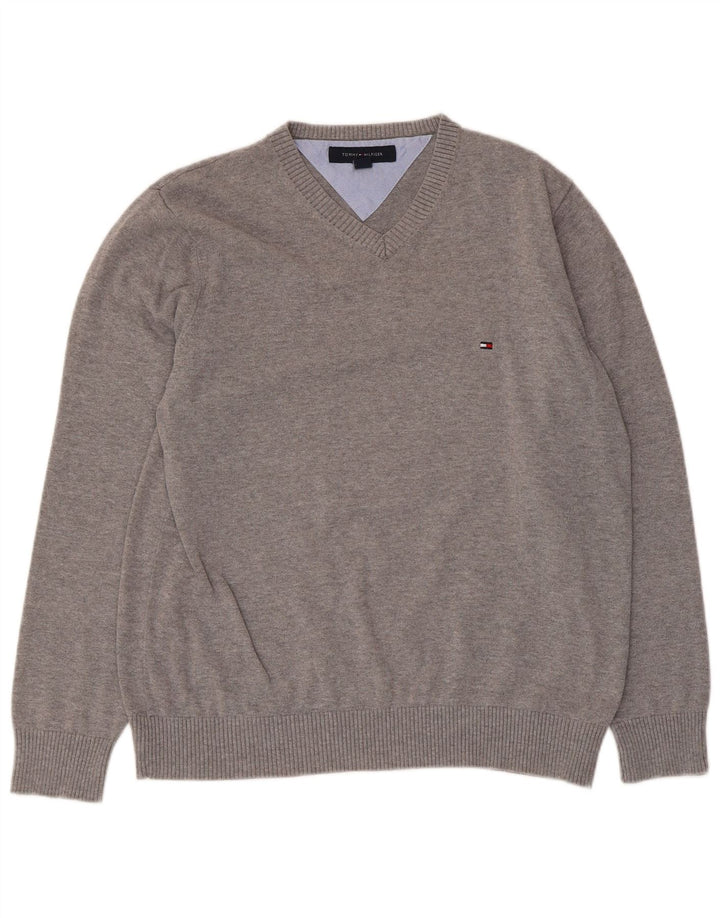 Damski sweter Tommy Hilfiger z dekoltem w kształcie litery V, UK 14, średni szary