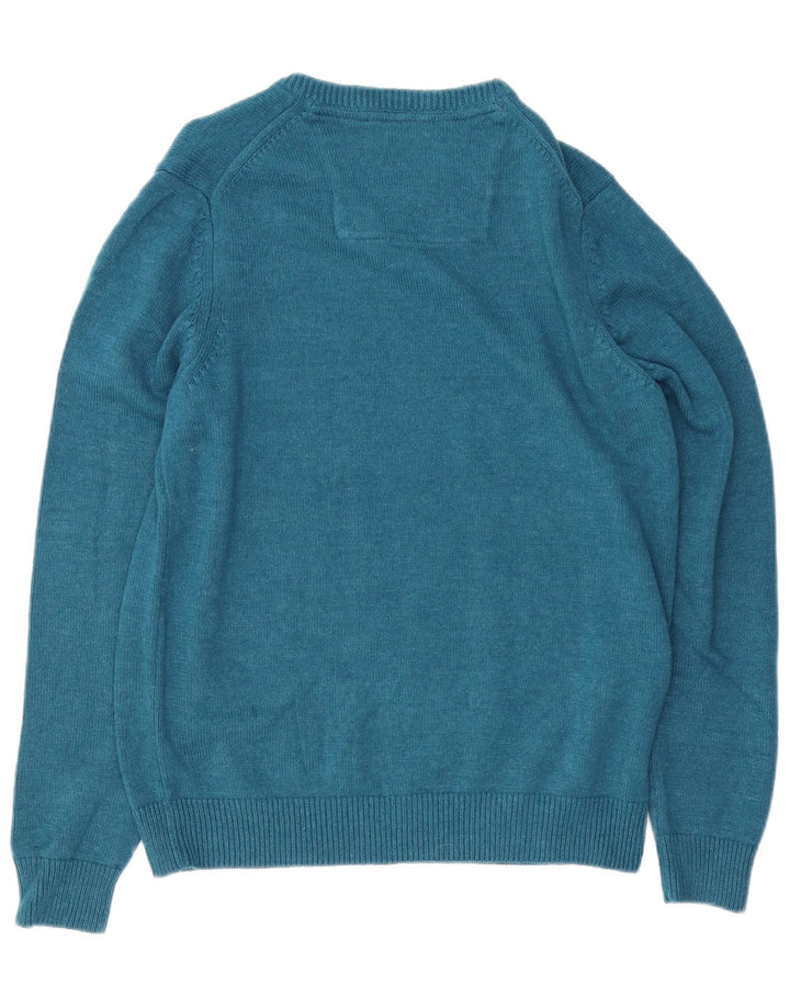 IZOD Męski sweter z dekoltem w kształcie litery V, średnioniebieski, bawełniany