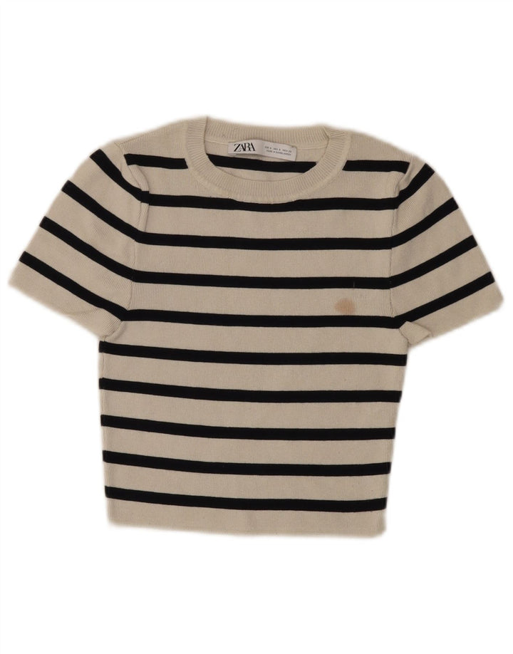 Damski krótki top Zara UK 8 Small White Striped Wiskoza