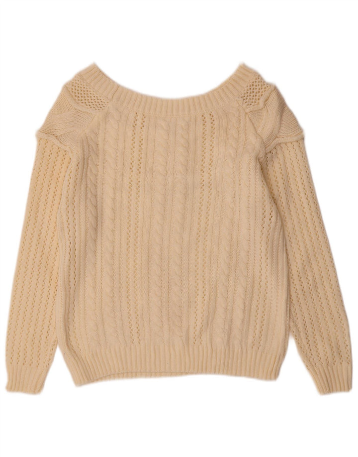 Sweter damski w stylu vintage, z dekoltem w łódkę, UK 12, średni, w kolorze złamanej bieli