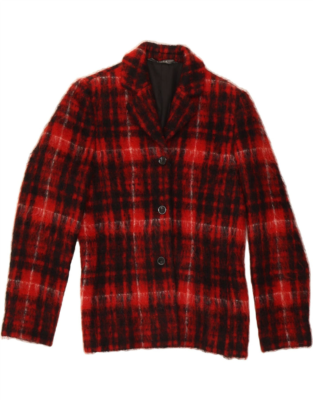 LIBRA Womens 3 Button Blazer Jacket UK 10 Small Red Check Acetate Vintage Libra and Second-Hand Libra from Messina Hembry 