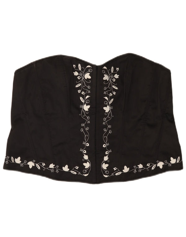 Damski gorset w stylu VINTAGE, UK 16, duży, czarny, kwiatowy poliester
