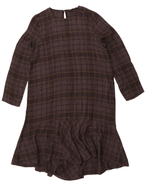Zara Womens Long Sleeve Drop Waist Dress UK 14 Large Grey Check