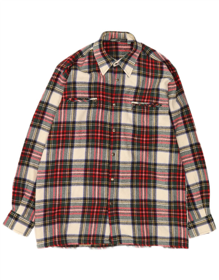 Męska koszula flanelowa w stylu vintage, rozmiar 39/40, wełniana w czerwoną kratę