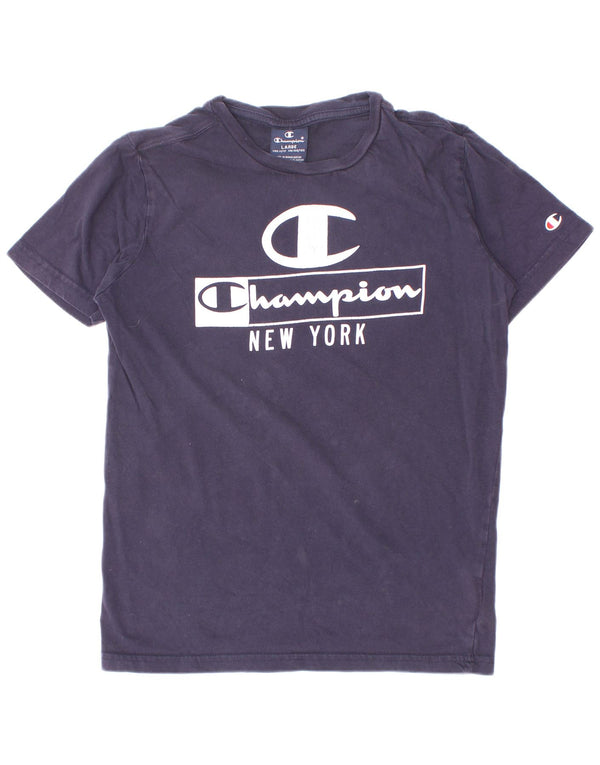 Chłopięcy T-shirt z grafiką Champion, rozmiar 11-12 lat, duży, granatowy, bawełniany