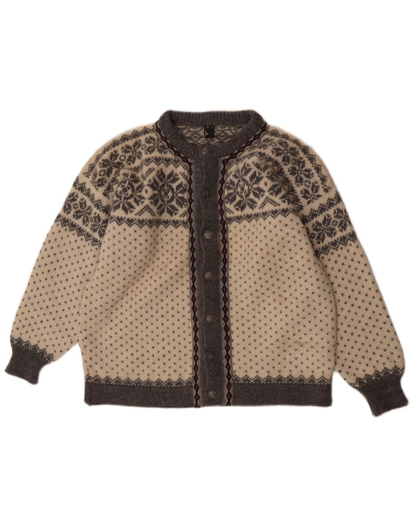 Sweter damski w stylu vintage, UK 18 XL, biała, wełna Fair Isle