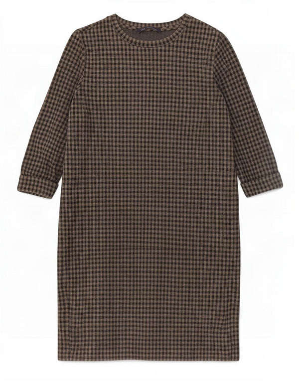 Marks & Spencer Damska sukienka typu shift z rękawem 3/4 UK 10, mała, szara kratka