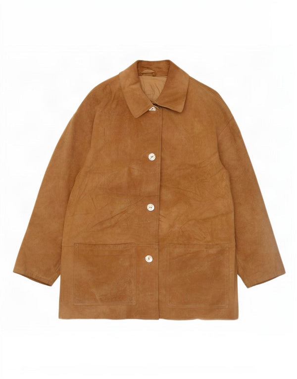 Vintage damski oversize'owy zamszowy płaszcz IT 42 średniej beżowej skóry