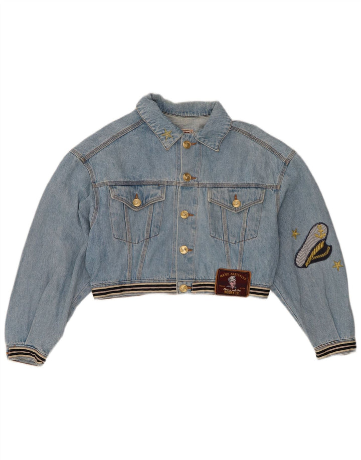 Damska kurtka dżinsowa Vintage Graphic Crop UK 14, średnia niebieska bawełna