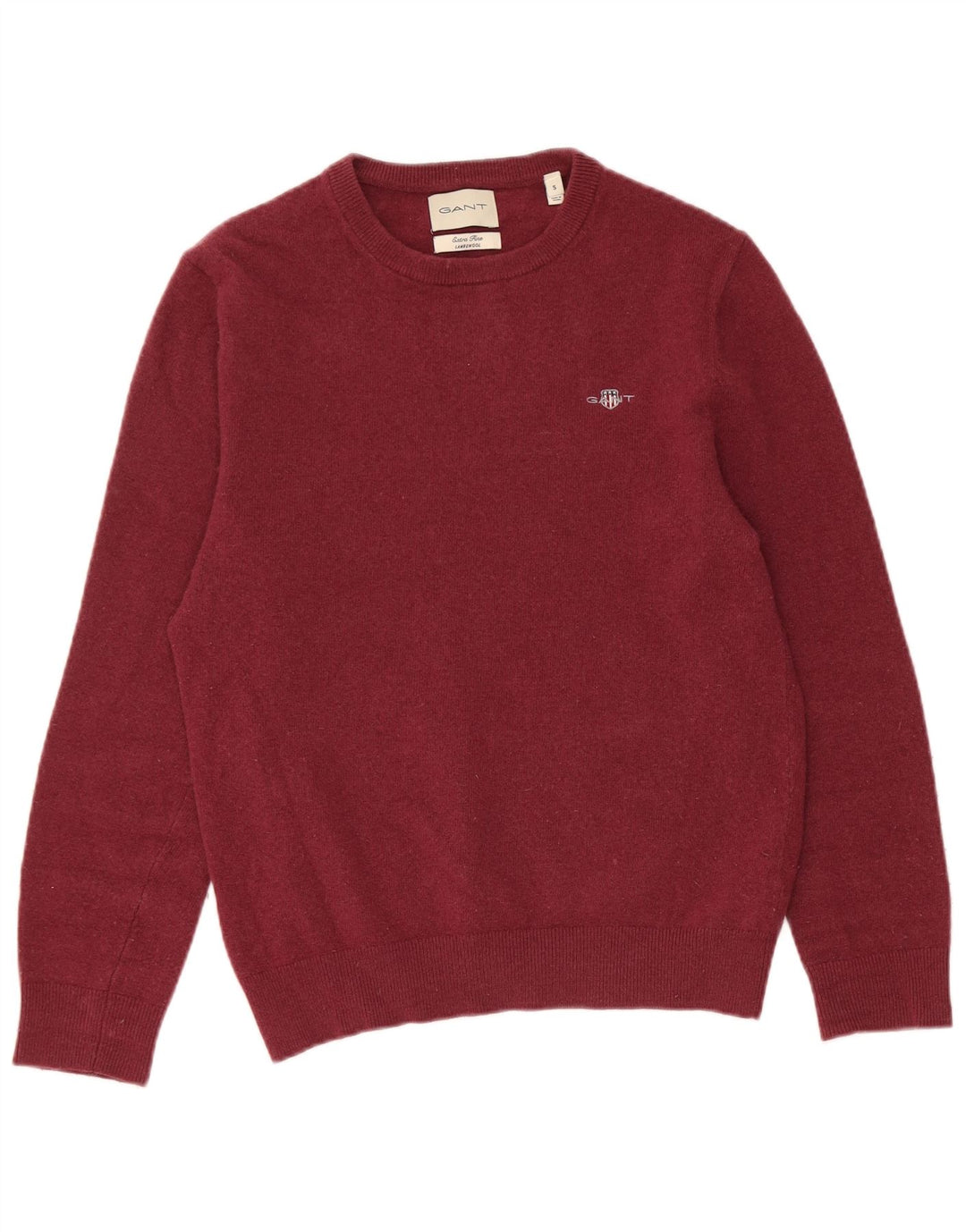 Męski sweter z wycięciem pod szyją Gant, mały, bordowy, z owczej wełny