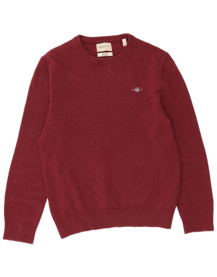 Męski sweter z wycięciem pod szyją Gant, mały, bordowy, z owczej wełny