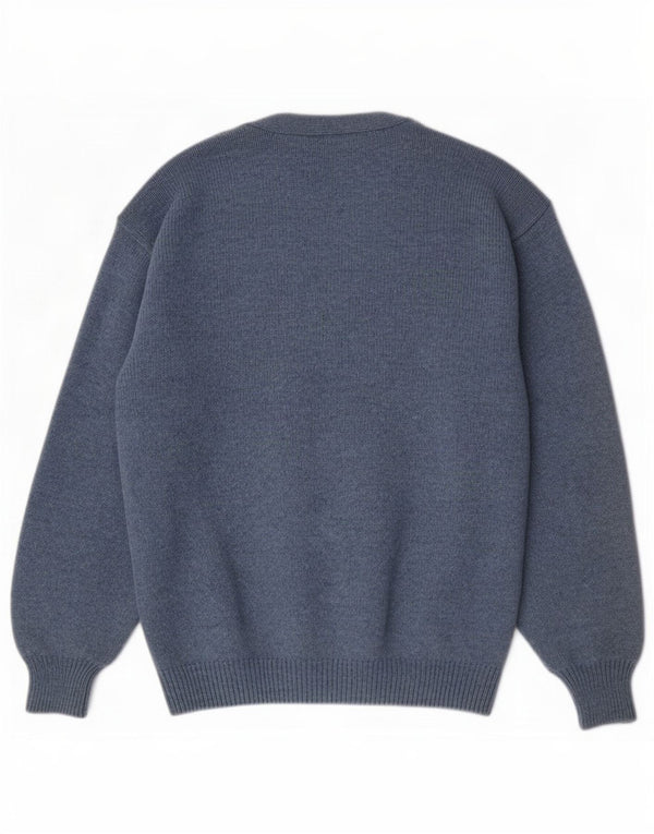 Vintage męski sweter rozpinany, duży, niebieski Argyle/diament