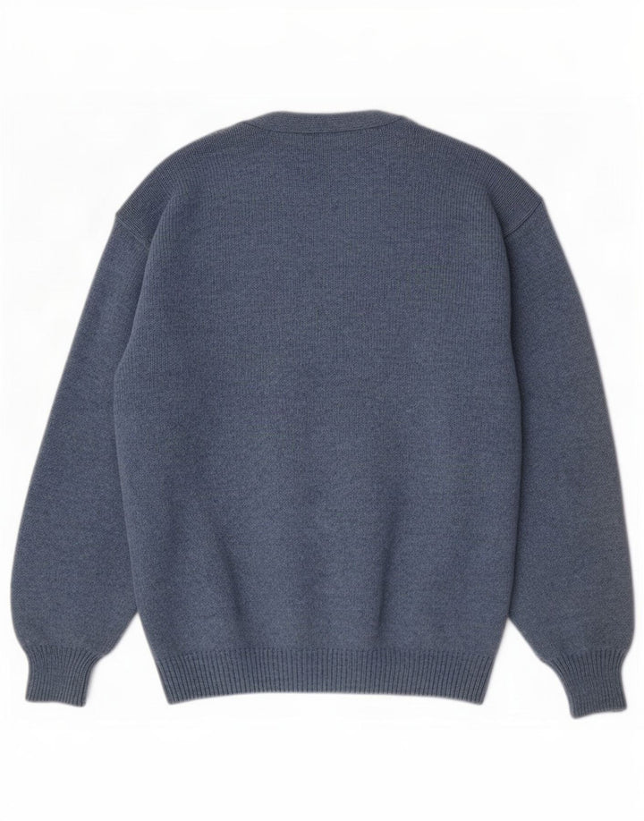 Vintage męski sweter rozpinany, duży, niebieski Argyle/diament