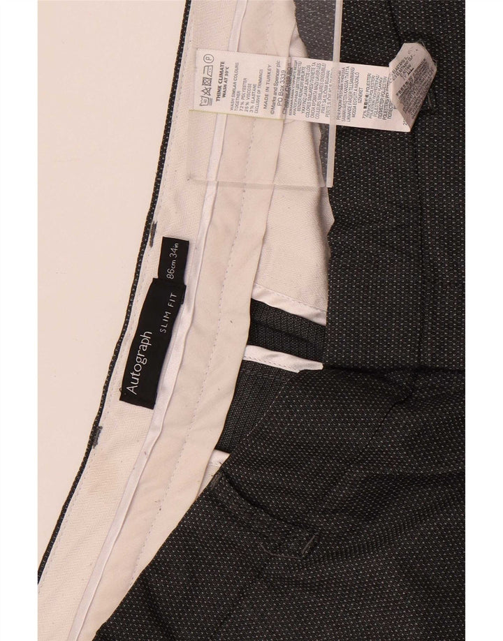 Męskie spodenki chino Marks & Spencer Slim Fit W34, duży, szary, cętkowany poliester