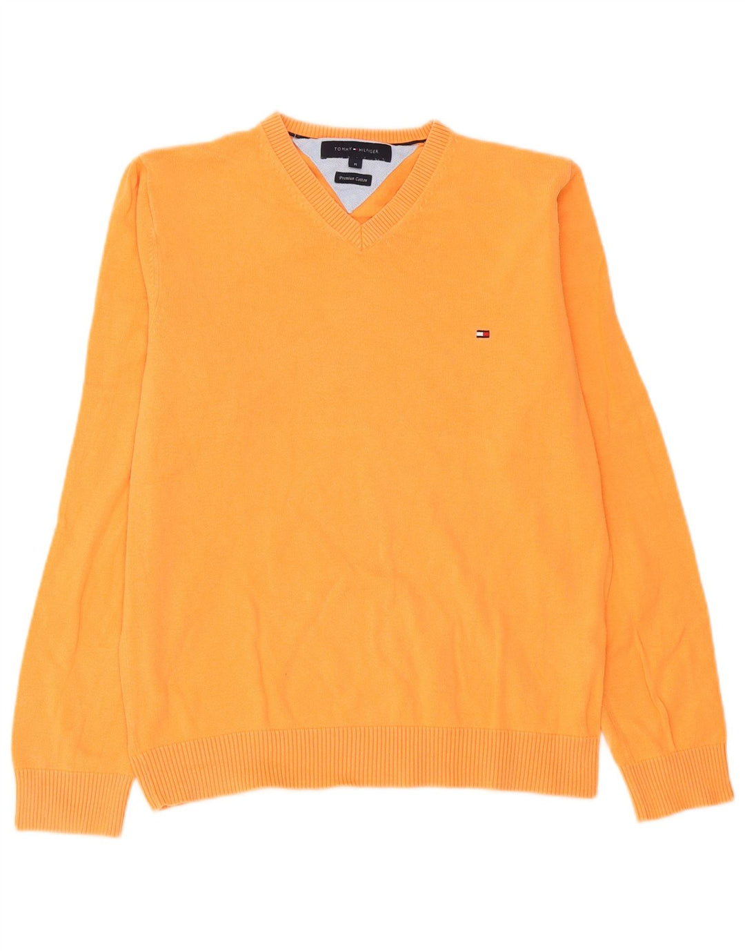Męski sweter Tommy Hilfiger z dekoltem w kształcie litery V, średniej wielkości pomarańczowa bawełna