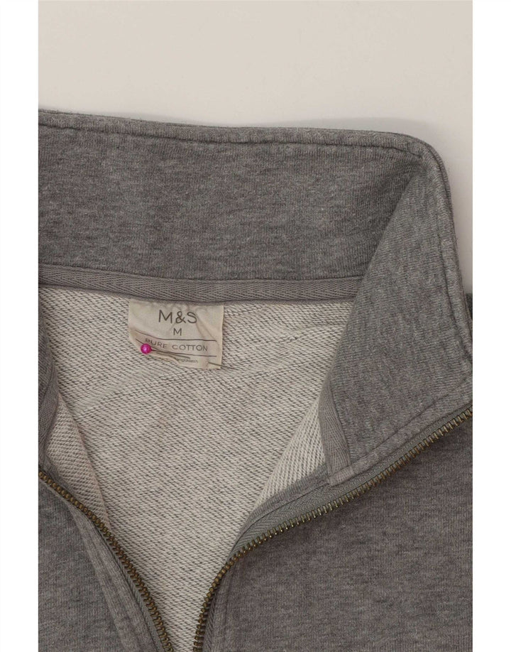 Marks & Spencer Męski sweter z zamkiem błyskawicznym, średnioszary, bawełniany