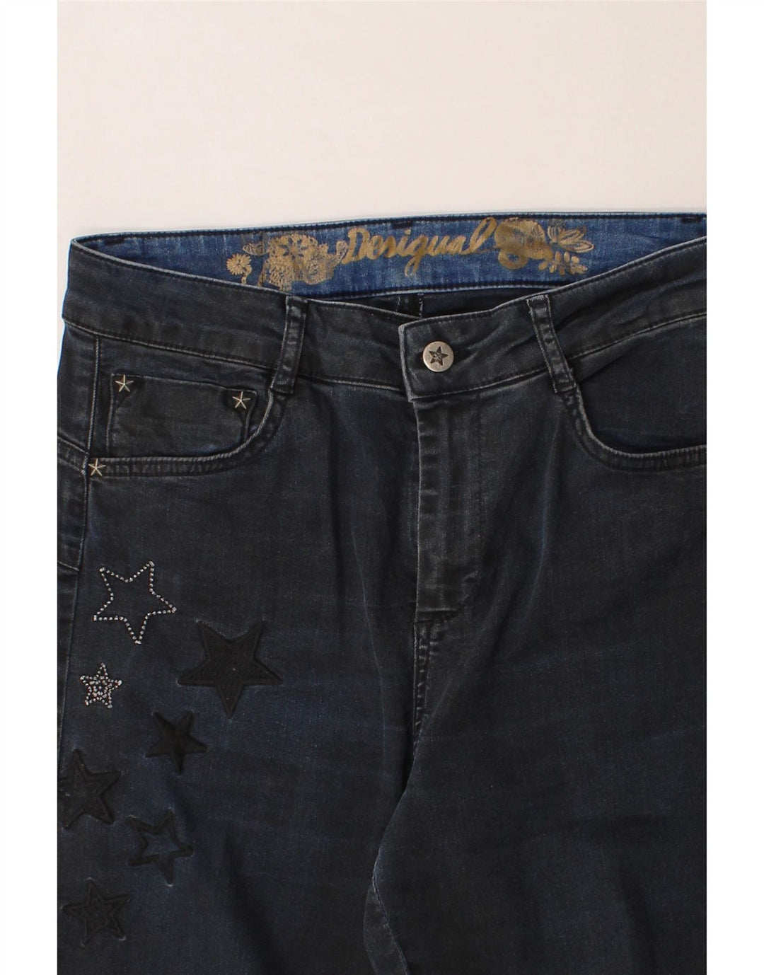 DESIGUAL Womens Tapered Jeans W30 L28 Navy Blue Vintage Desigual and Second-Hand Desigual from Messina Hembry 