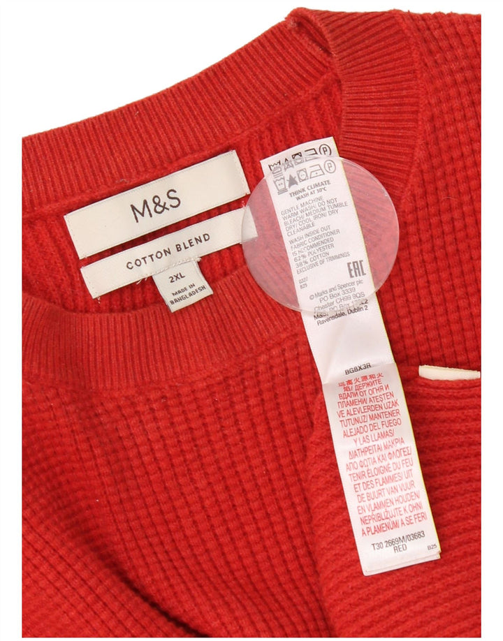 Marks & Spencer Męski sweter z okrągłym dekoltem, 2XL, czerwony poliester