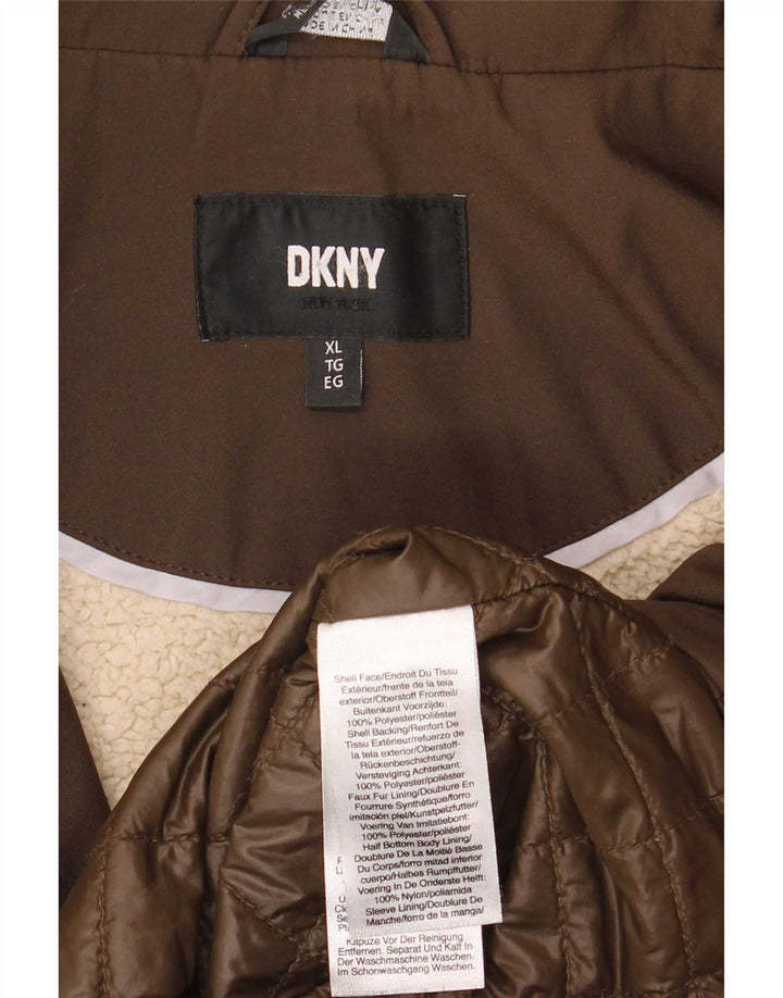 Damski płaszcz Dkny Sherpa UK 18 XL, brązowy poliester