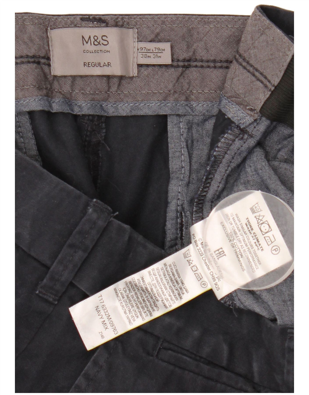Męskie spodnie typu chino Straight Regular Marks & Spencer W38 L31 granatowe