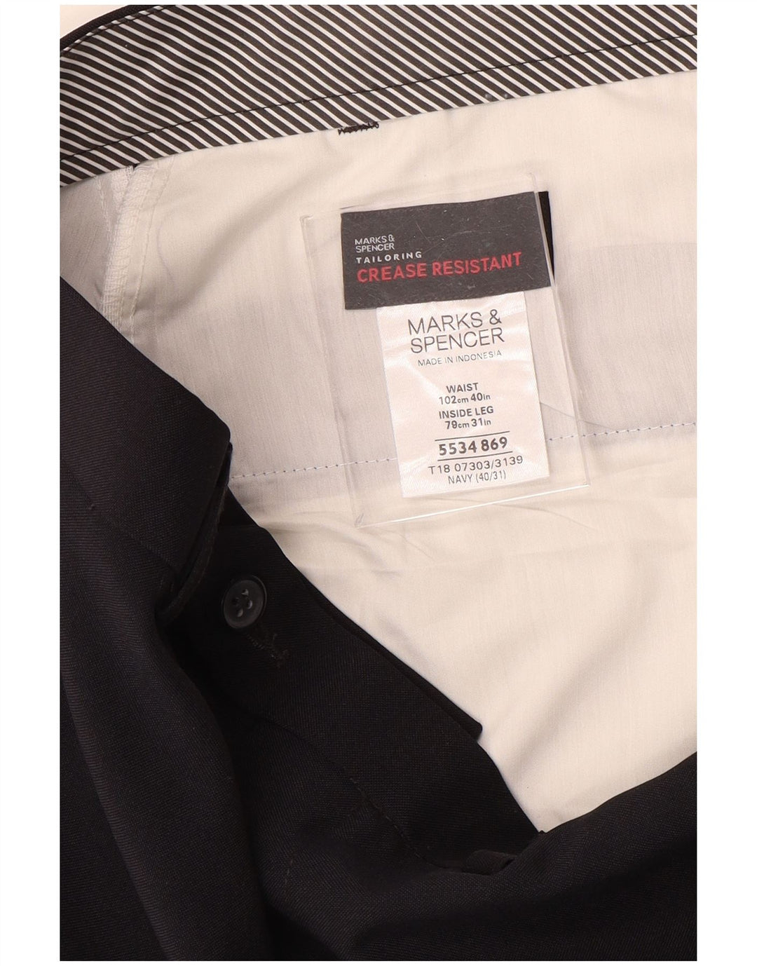 Marks & Spencer Męskie proste spodnie garniturowe W40 L31 Granatowy poliester