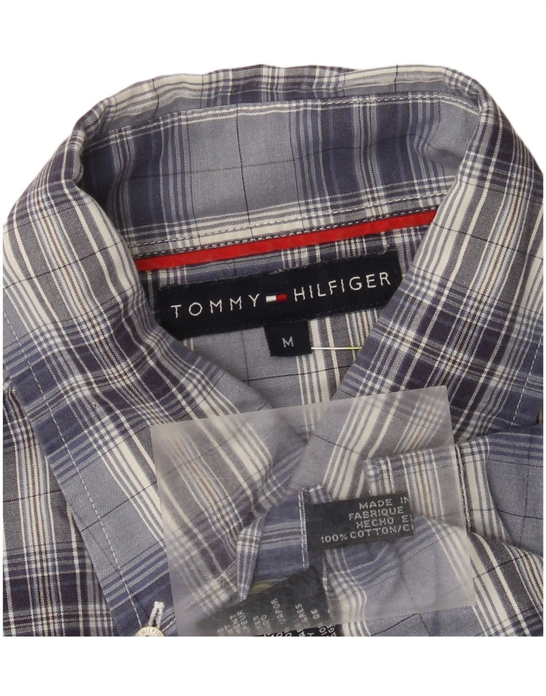 Męska koszula z krótkim rękawem Tommy Hilfiger, bawełniana w średnią niebieską kratkę