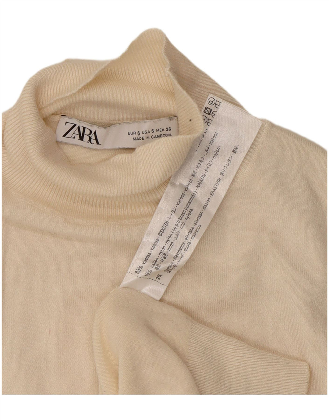 Sweter damski Zara z golfem UK 10 Small w kolorze złamanej bieli, wiskoza