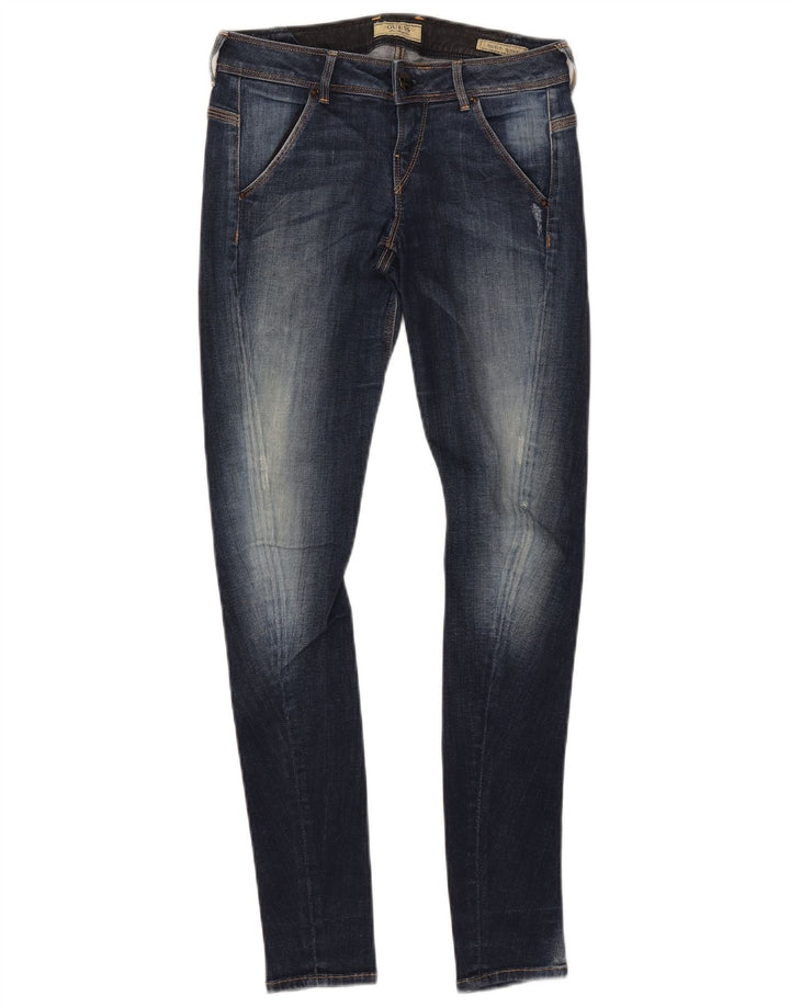 Damskie jeansy rurkowe Guess Rocket Distressed W25 L29 Granatowe, bawełniane