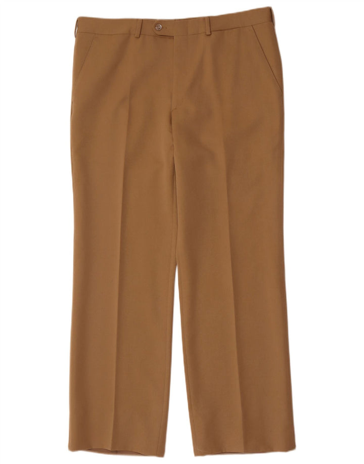 Męskie proste spodnie garniturowe w stylu vintage W36 L30 beżowe