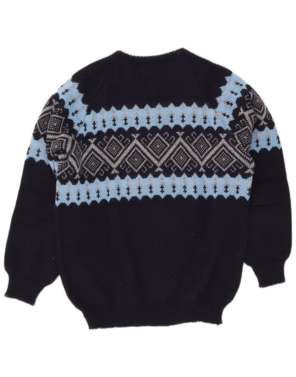 Vintage męski sweter z okrągłym dekoltem XL granatowy Fair Isle akryl