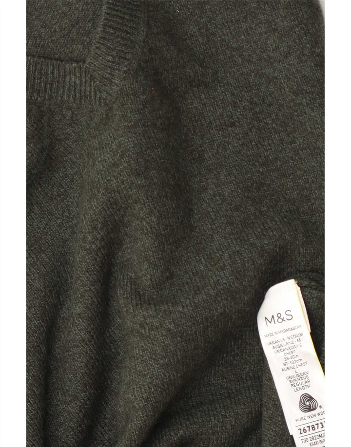 Marks & Spencer Męski sweter z dekoltem w kształcie litery V, średniej wielkości wełna w kolorze zielonym