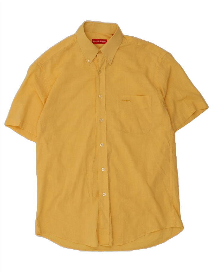PIERRE CARDIN Mens Short Sleeve Shirt Size 39 Medium Yellow Cotton Vintage Pierre Cardin and Second-Hand Pierre Cardin from Messina Hembry 