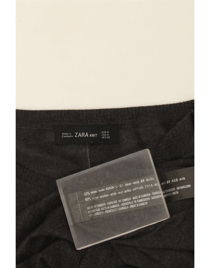 Damski sweter ZARA z dekoltem w łódkę UK 14 Średni szary wiskoza