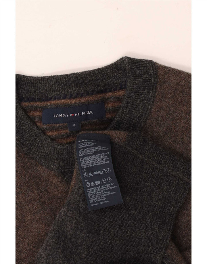Męski sweter z okrągłym dekoltem Tommy Hilfiger, mały, szary, z blokami kolorów