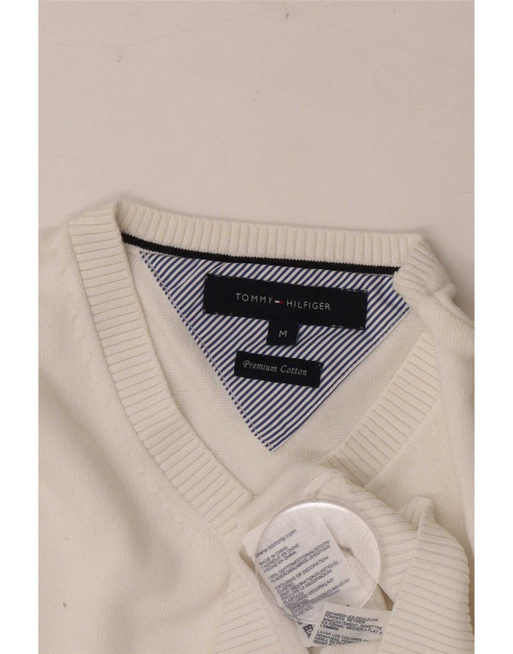 Męski sweter Tommy Hilfiger z dekoltem w kształcie litery V, średniej wielkości biała bawełna