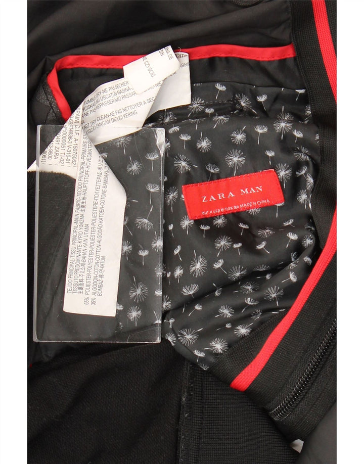Męska kurtka bomberka z kapturem Zara UK 38, poliester w kolorze średniej czerni
